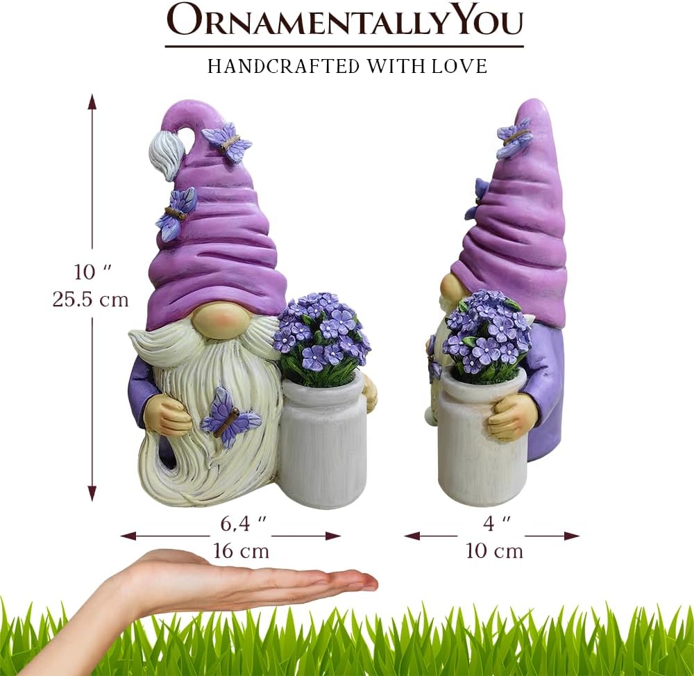 OrnamentallyYou Garden Grace Lavender Gnome Figurine, 10" Purple Home Decor Statue with Butterflies