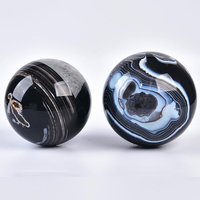JIC Gem Black Onyx Agate Large Crystal Ball 3.5-4 inch(90-100mm) Round Healing Crystals Decorative