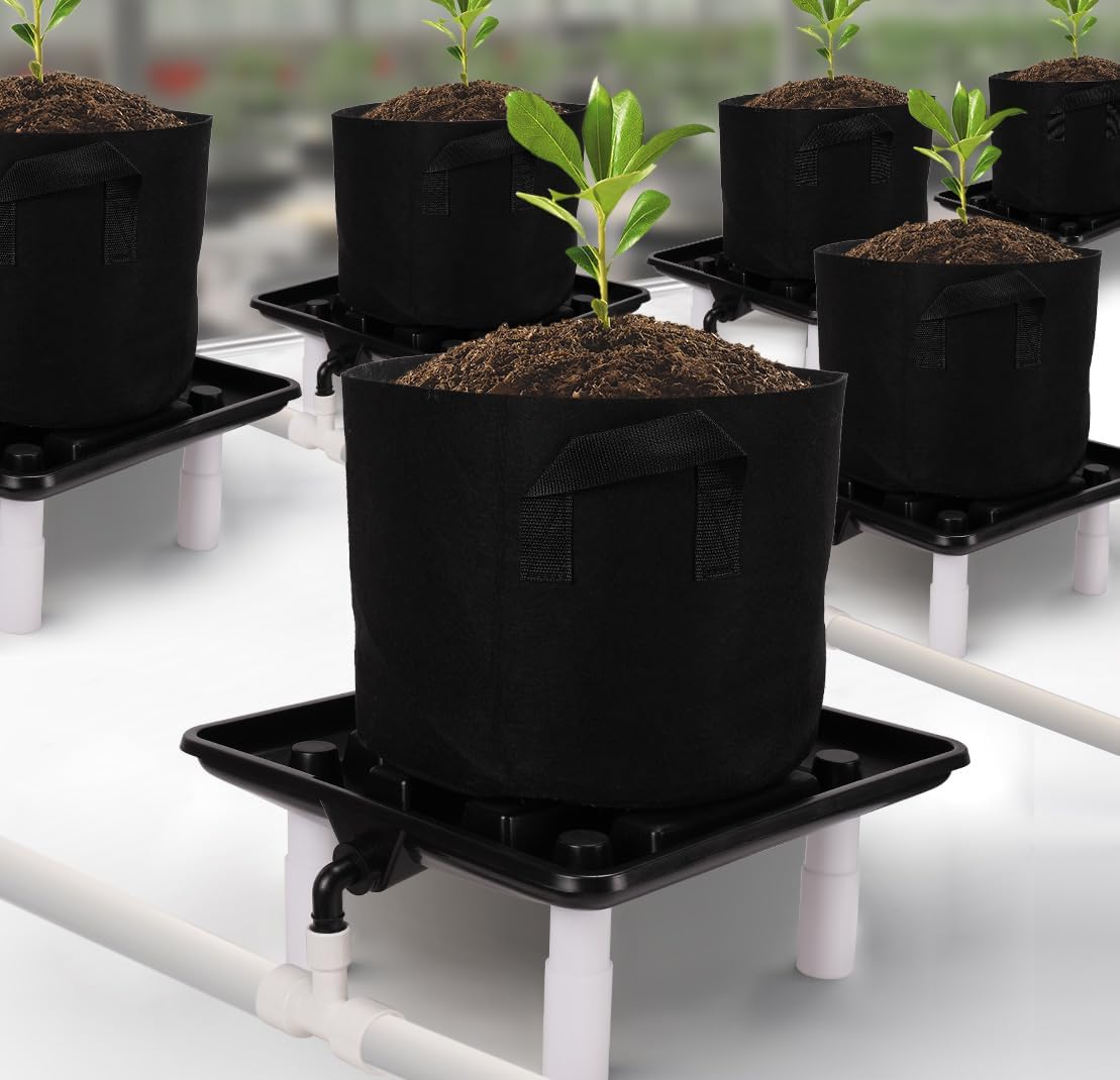 Ez-Pz Runoff Trays 15.5in Garden Flood and Drain Plant Base with PVC Legs and Drain Fitting