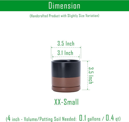 D'vine Dev Set of 4 Small Ceramic Plant Pots, 3.5 Inch Succulent Planter Pot for Plants with