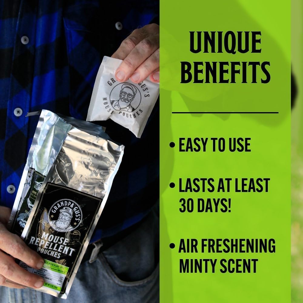 Grandpa Gus's Extra-Strength Mouse Repellent with Bonus Pouch Holder, Cinnamon/Peppermint Oils