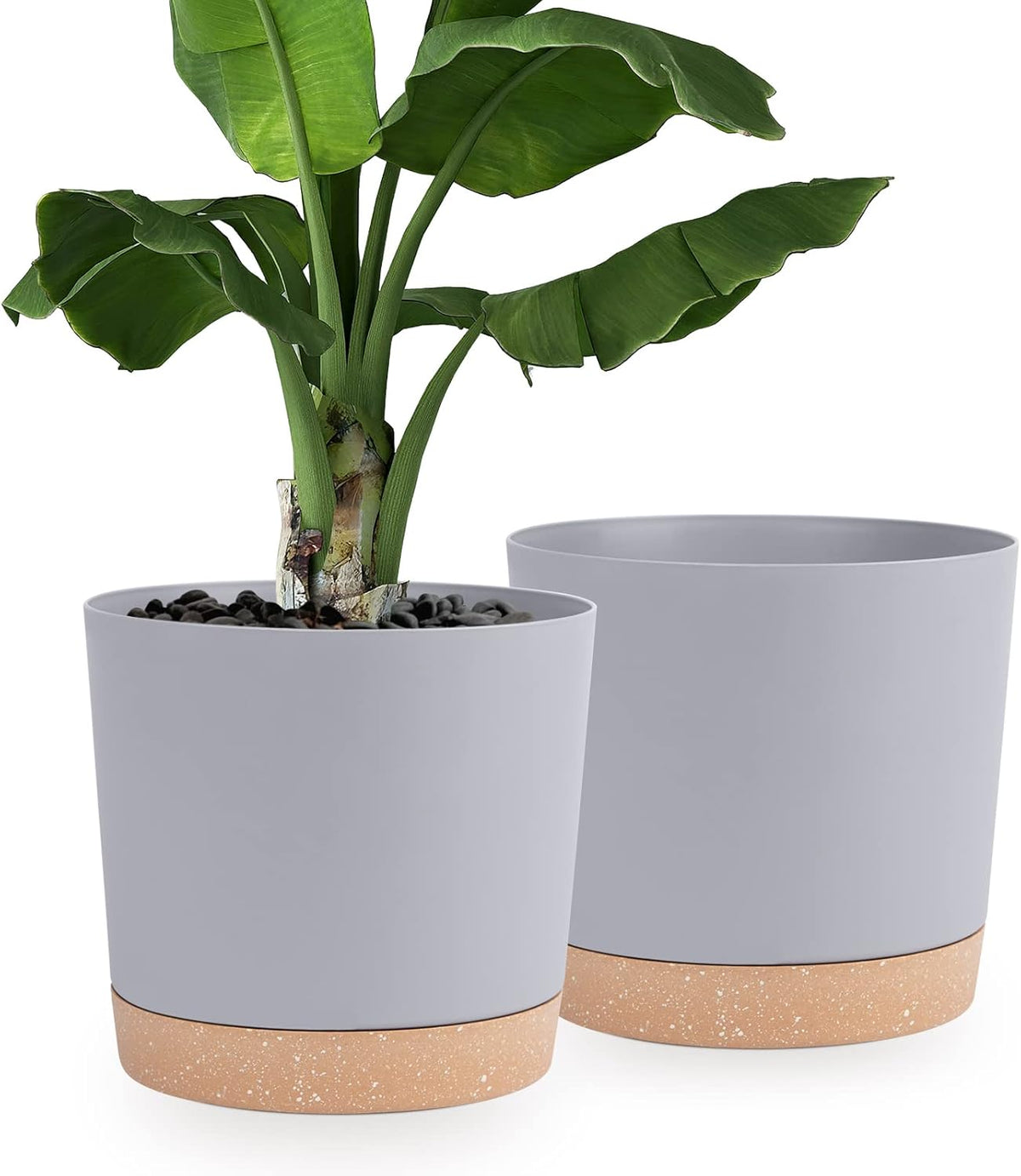 QCQHDU 12 inch Plant Pot, 2 Pack Planters for Indoor Plants with Drainage Holes & Saucer, Outdoor