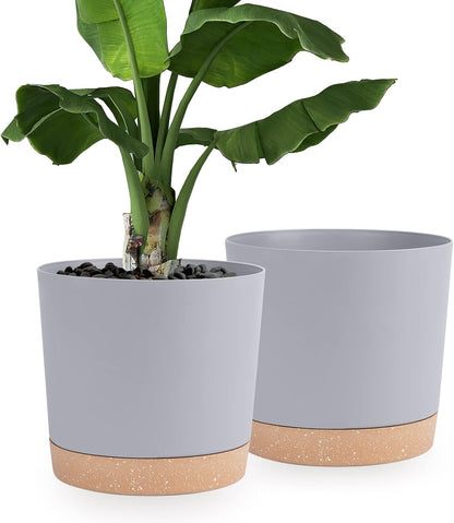 QCQHDU 12 inch Plant Pot, 2 Pack Planters for Indoor Plants with Drainage Holes & Saucer, Outdoor