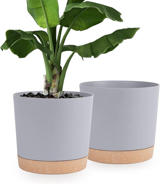 QCQHDU 12 inch Plant Pot, 2 Pack Planters for Indoor Plants with Drainage Holes & Saucer, Outdoor