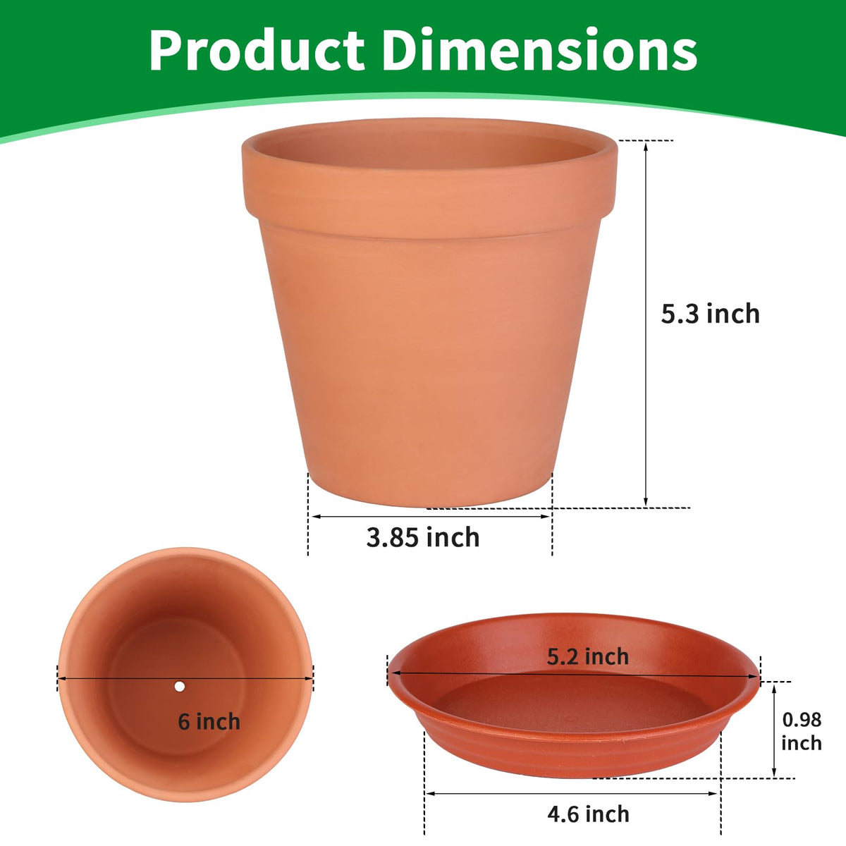 Tuqaumu 6 Pack 6 Inch Terracotta & Clay Pots with Saucer for Plants, Large Terra Cotta Plant Pot