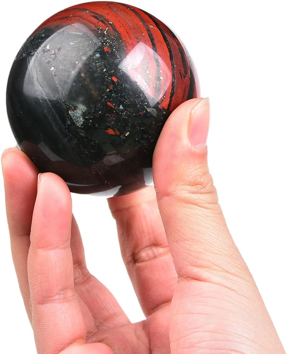 JIC Gem Real Quartz Crystal Sphere Ball African Bloodstone Healing Crystal Ball with Decoation