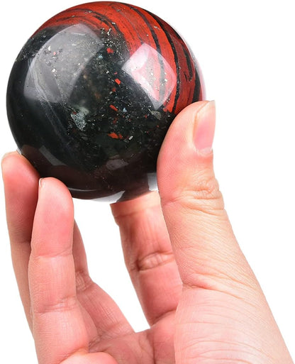 JIC Gem Real Quartz Crystal Sphere Ball African Bloodstone Healing Crystal Ball with Decoation