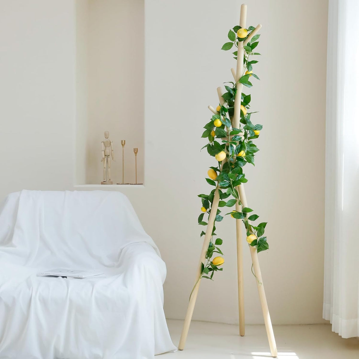 3 Strands Lemon Artificial Vines, 71" Lemon Silk Vine Garland with Green Leaves, Fake Hanging