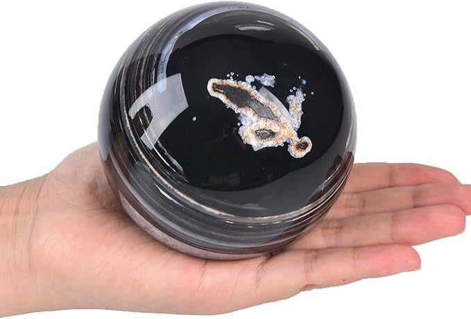 JIC Gem Black Onyx Agate Large Crystal Ball 3.5-4 inch(90-100mm) Round Healing Crystals Decorative