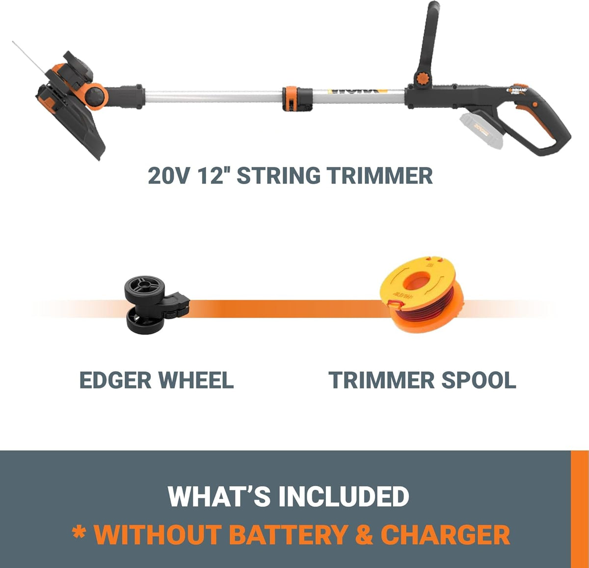 Worx String Trimmer Cordless 3.0 20V PowerShare 12" Edger & Weed Trimmer (Battery and Charger Not