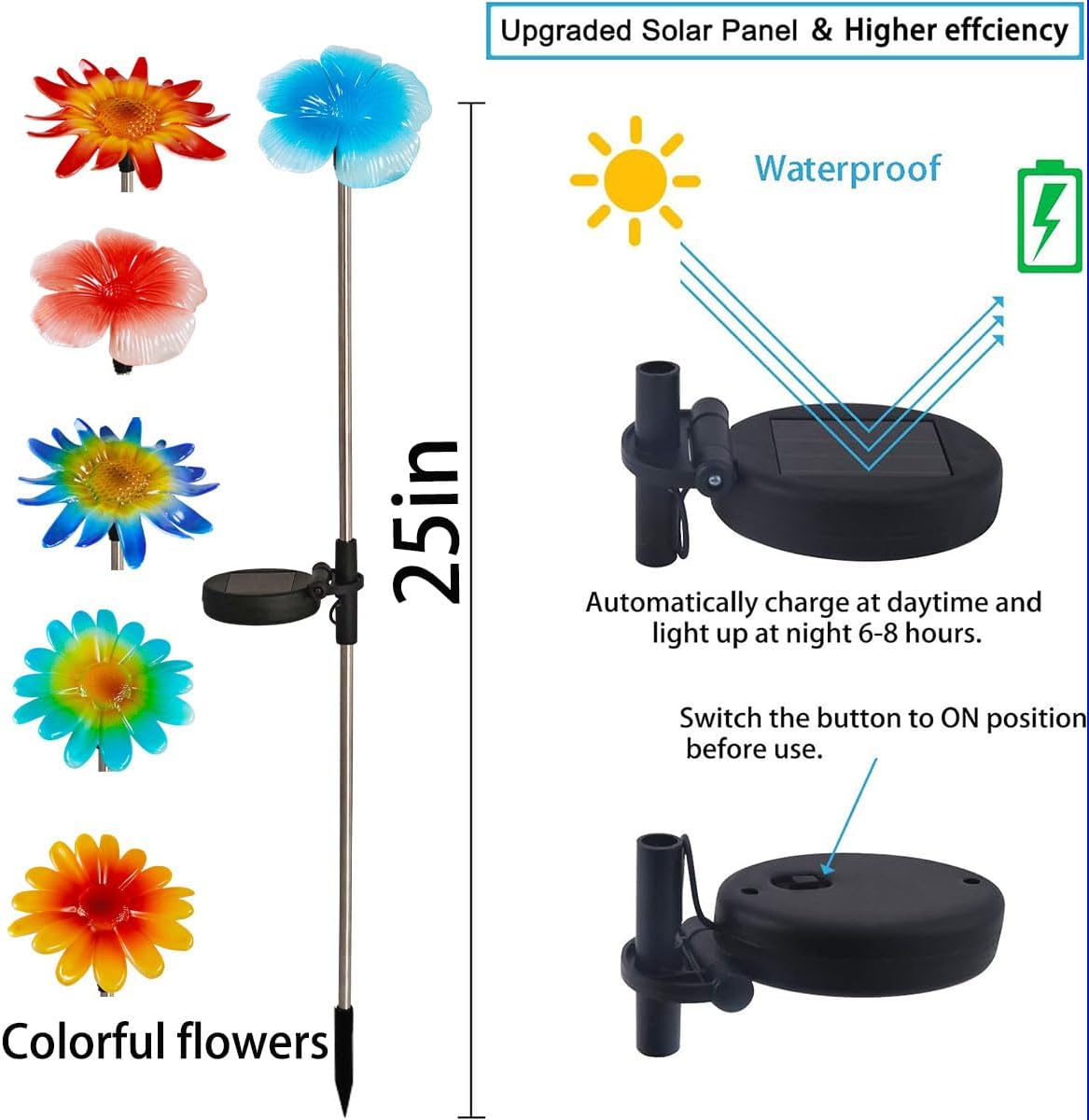 EiGreen 6 Pack Solar Garden Lights Outdoor Decor,Stake Yard Figurine Colorful Flower Light