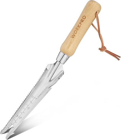 WORKPRO Hand Weeder Puller, 5-in-1 Stainless Steel Garden Trowel with Wooden Handle,Gardening