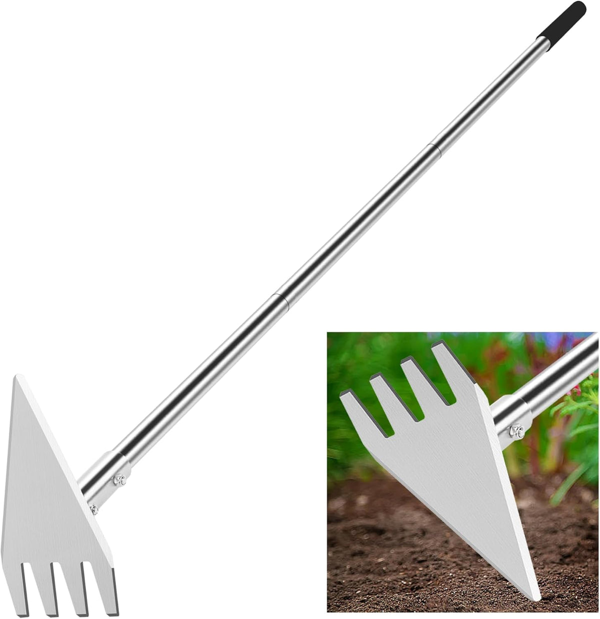 Dual Headed Hoe Garden Tool, Adjustable Long Handle Weed Puller, Stainless Steel Hoe Cultivator and