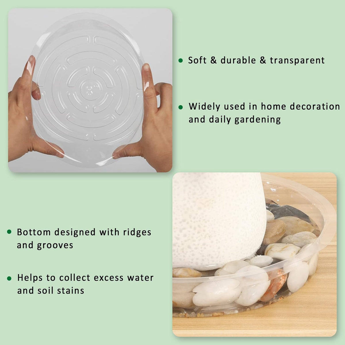 JERIA 8 Inch 20 Pack Clear Plant Saucers,Plastic Flower Pot Trays,Round Durable Plant Drip Trays