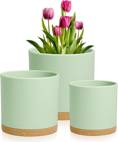 8/7/6 inch Plant Pots, 3 Pack Cylinder Flower Pots for Outdoor Indoor Plants, Decorative Plastic