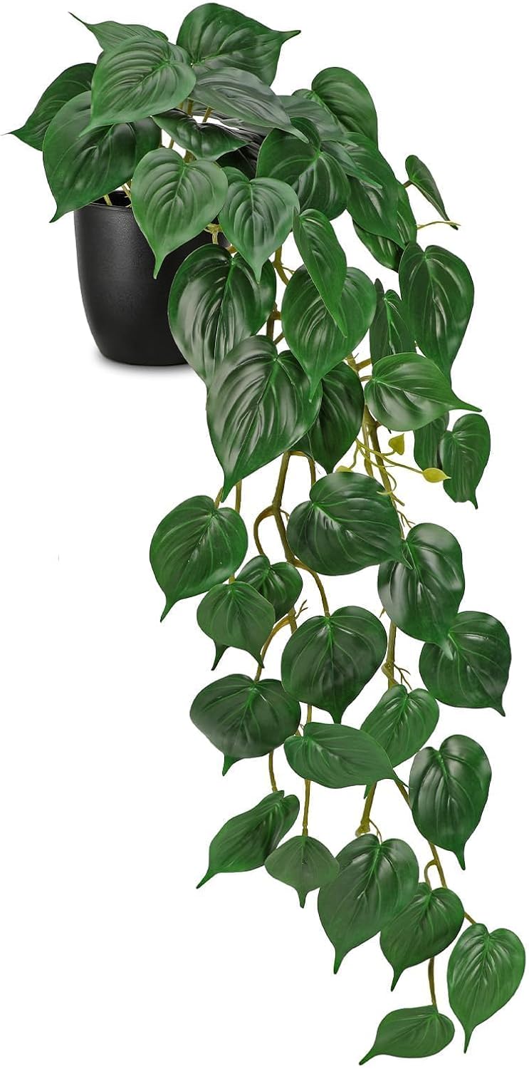 Fake Ivy Plant with Pot Artificial Pothos Leaves Featuring a White Frosted Finish for Home Shelf