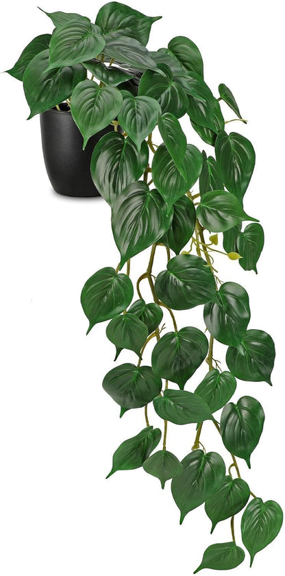 Fake Ivy Plant with Pot Artificial Pothos Leaves Featuring a White Frosted Finish for Home Shelf