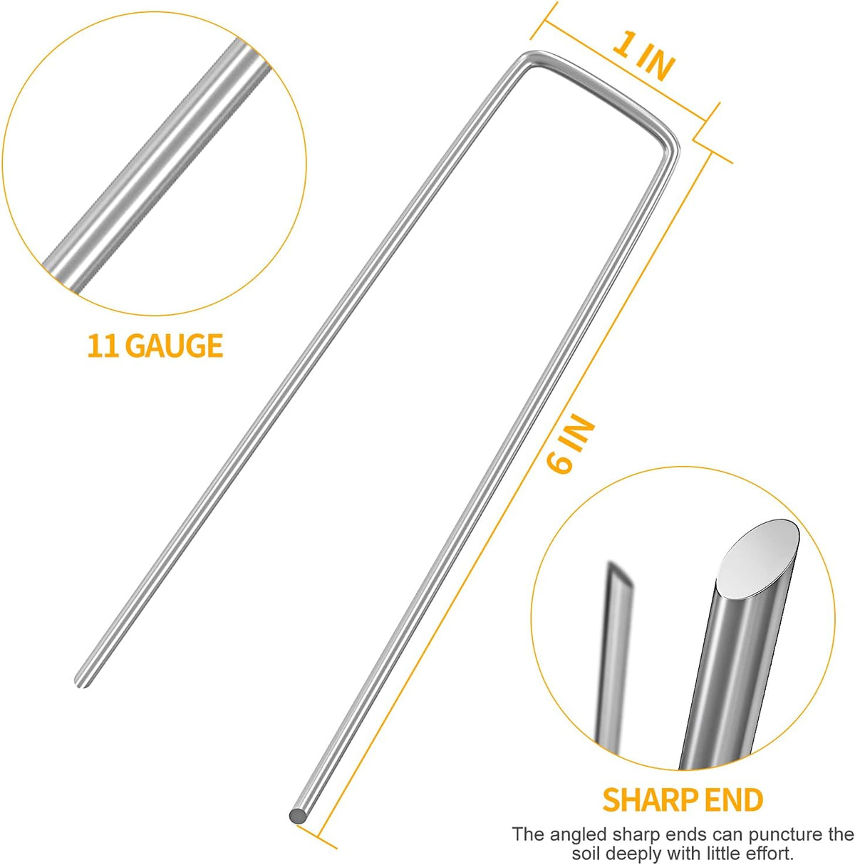 WAENLIR 6 inch 100 Pack Garden Staples Galvanized Landscape Stakes, Heavy Duty Fence Stakes Sod