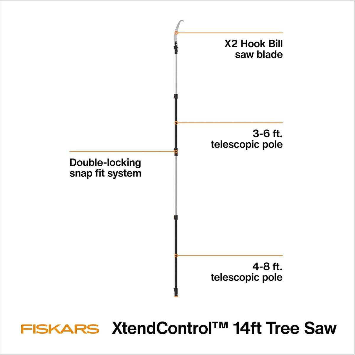 Fiskars XtendControl Extendable Tree Pruner (14 ft), Adjustable Branch Trimmer with 15" X2 Hook