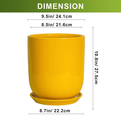 Ceramic Pot for Plants - 10 Inch Plant Pot Indoor with Drainage Hole and Saucer Large Planter for