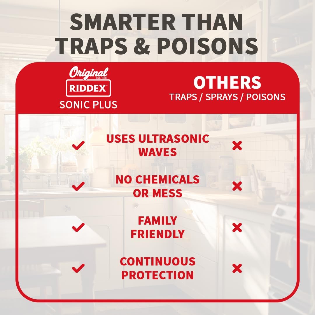 Riddex Sonic Plus Ultrasonic Pest Repeller, Plugs in with extra Outlets Indoor Use - Insect