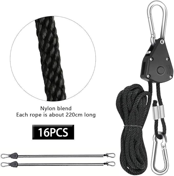 8 Pairs 1/8 Inch Adjustable Heavy Duty Ratchet Hanger Grow Light Fixtures Rope Clip Hangers Hanging