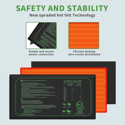 2 Pack Seedling Heat Mat for Seed Starting, 10" x 20.75" 21W Waterproof Heating Pad for Indoor Tray