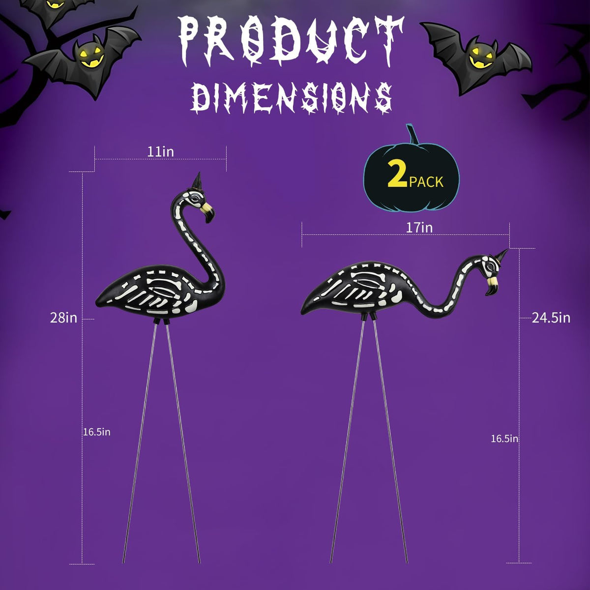 Halloween Black Flamingo Skeleton,Skeleton Flamingo Glow in The Dark, Zombie Flamingos for Spooky