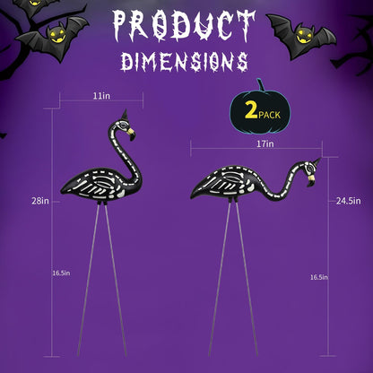 Halloween Black Flamingo Skeleton,Skeleton Flamingo Glow in The Dark, Zombie Flamingos for Spooky