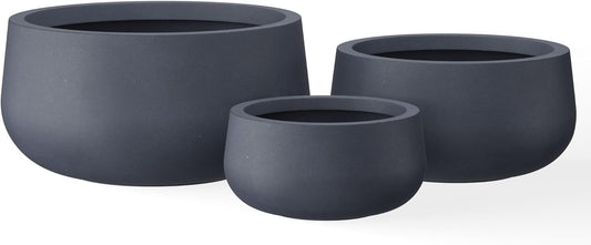 Kante 19.6",15.7",11.8" Dia Round Concrete Planters Set of 3, Outdoor Indoor Garden Plant Pots with