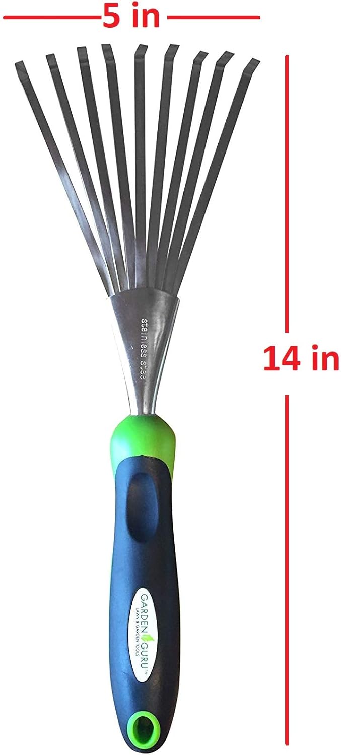 Garden Guru Stainless Steel Hand Rake Soil Tiller with Ergonomic Handle, Great for Gardening