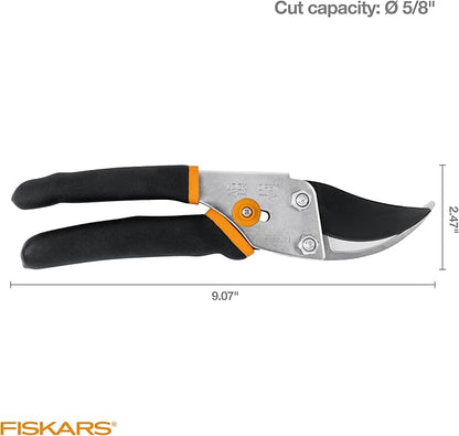 Fiskars Bypass Pruning Shears, 5/8-Inch Cut Capacity Garden Clippers, Gardening Scissors with