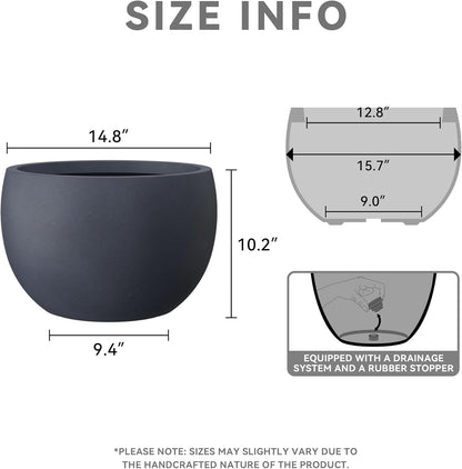 Kante 15.7" Dia Round Concrete Planter, Outdoor/Indoor Large Bowl Plant Pots with Drainage Hole and