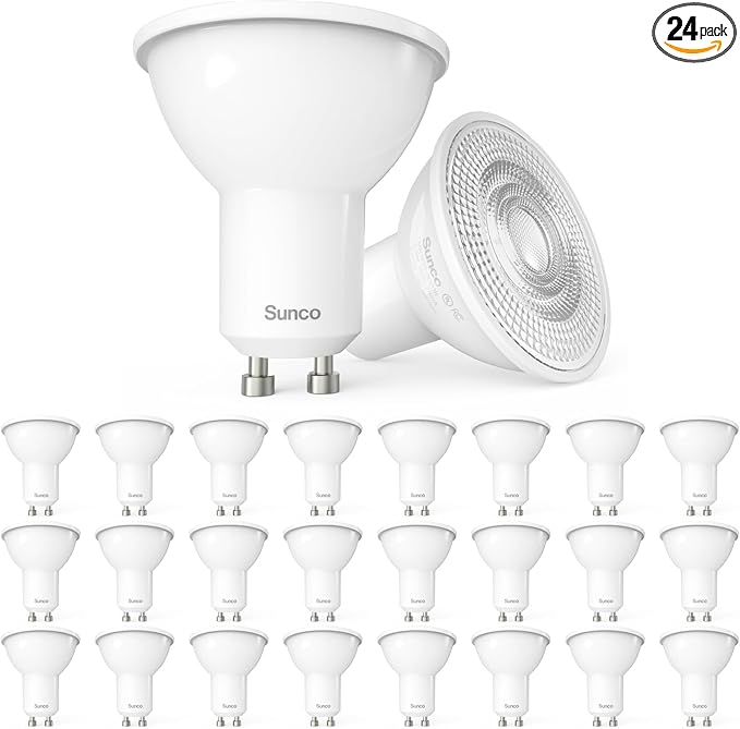Sunco 24 Pack MR16 LED Bulb, GU10 Dimmable Track Light Bulbs, 5.5W=50W, 3000K Warm White, 550 LM