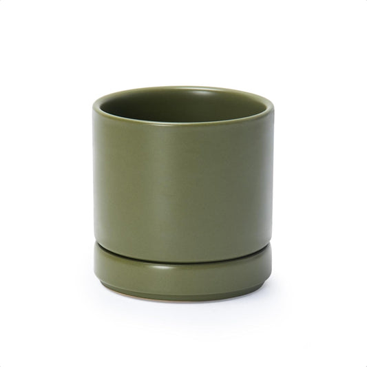 D'vine Dev 4.7 Inch Ceramic Planter Pot with Drainage Hole and Saucer, Indoor Cylinder Round