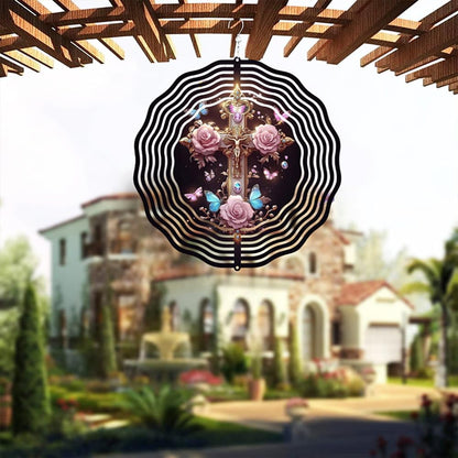 Jesus Cross Wind Spinner, Metal Wind Spinners Outdoor/Indoor, Cross Hanging Garden Decor for