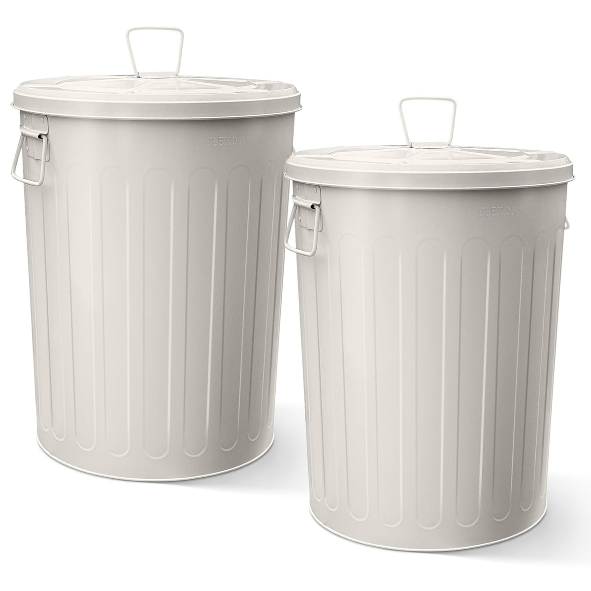 Plexon 2 Pack 20-Gallon Beige Galvanized Steel Round Trash Can with Lid Powder Coated Metal, Indoor