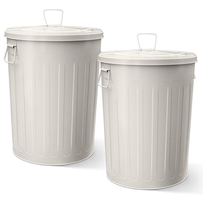 Plexon 2 Pack 20-Gallon Beige Galvanized Steel Round Trash Can with Lid Powder Coated Metal, Indoor
