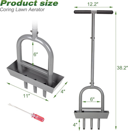 Walensee Lawn Aerator Coring Tool with Soil Core Storage Tray, 38.2" Manual Yard Plug Aerator with