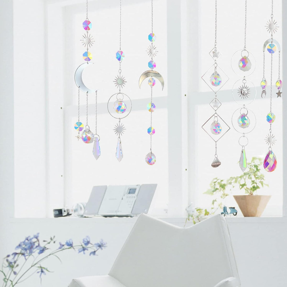 6Pieces Crystal Suncatchers for Window Hanging Sun Catcher with Chain Rainbow Maker Crystal Prisms