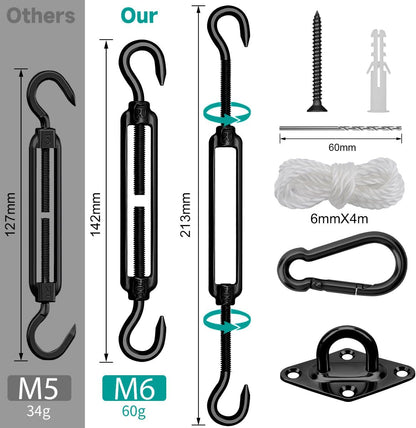 Sun Shade Sail Hardware Kit 6 Inch Heavy Duty 304 Stainless Set for Triangle Rectangle Sun Shade