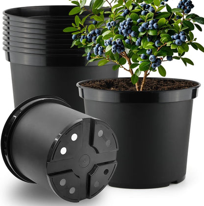 5 Gallon Nursery Pots 10-Pack, 12 Inch Plastic Planter with Drainage Holes – Round, Sturdy, Deep