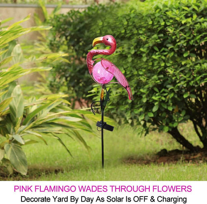 Bright Zeal 14" Big Metal Outdoor Solar Lights Waterproof Flamingo Garden LED Stake Light - Solar