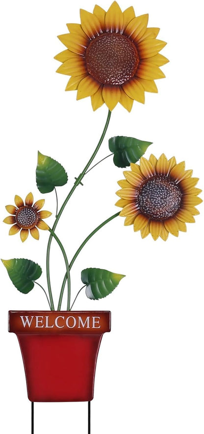 hogardeck Garden Decor for Outside, 39" Sunflower Pot Decorative Garden Stakes for Spring Outdoor