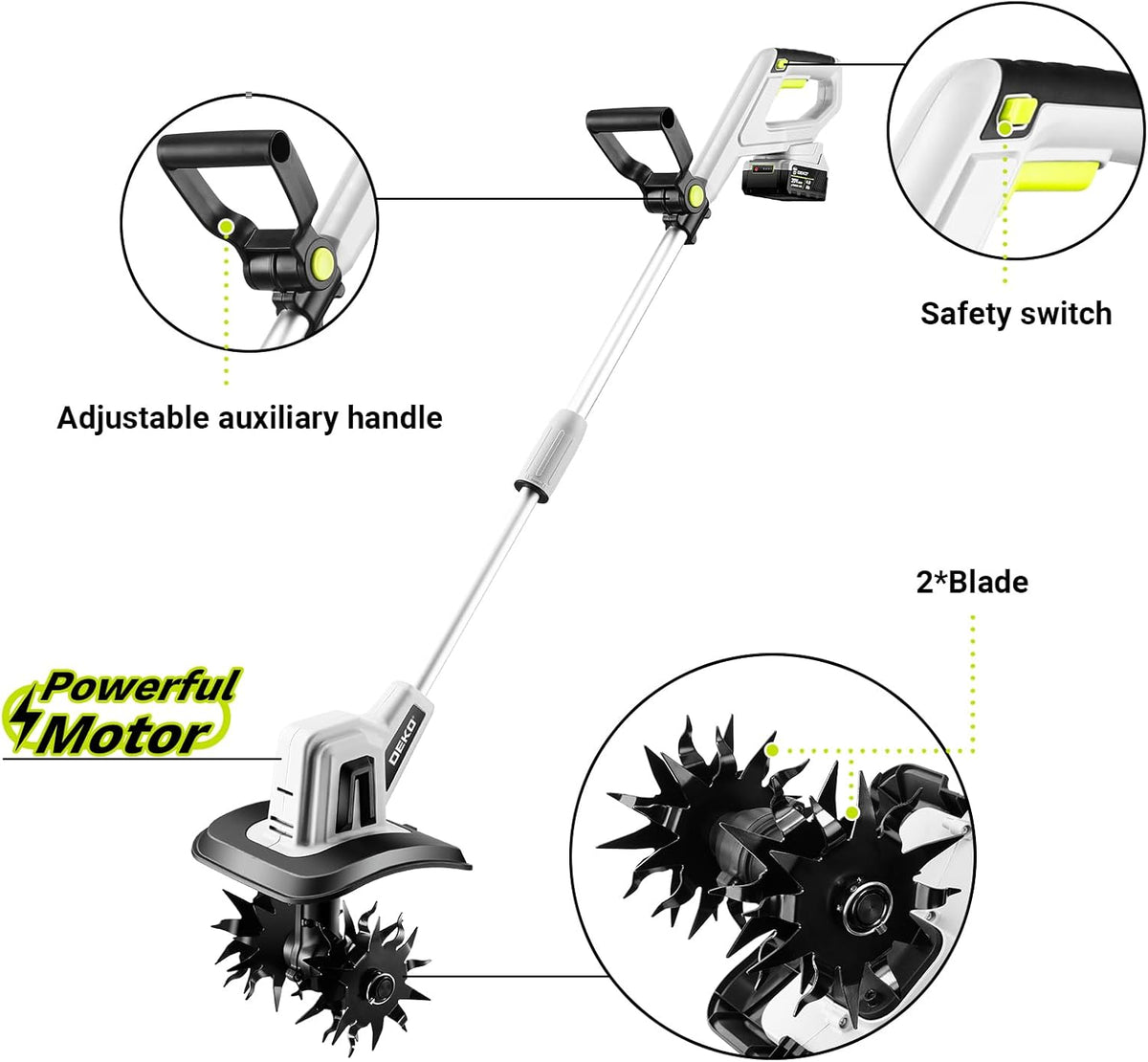 20V Cordless Tiller Cultivator,48 Steel Tines Garden Tiller,9inch Wide Electric Tiller for