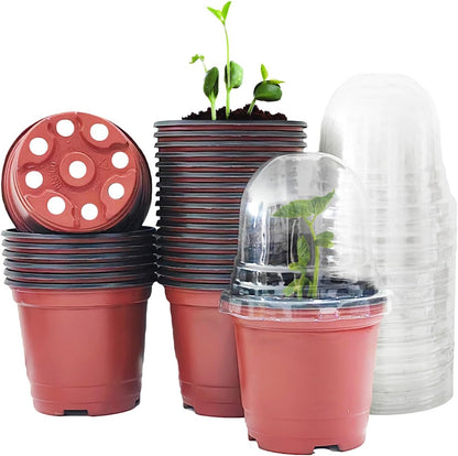 Plant Nursery Pots with Humidity Domes, 25 Sets 4 Inch Soft Nursery Pots Quality Ones (25 Red Pots