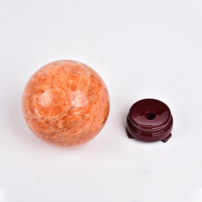 JIC Gem Natural Sunstone Sphere Ball with Wooden Stand for Fengshui Rare Healing Crystal Decoation