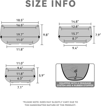 Kante 19.6",15.7",11.8" Dia Round Concrete Planters Set of 3, Outdoor Indoor Garden Plant Pots with