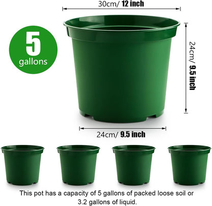 5 Gallon 12 Inch Plastic Nursery Pots, Plant Containers with Drainage Holes, Round Sturdy Garden