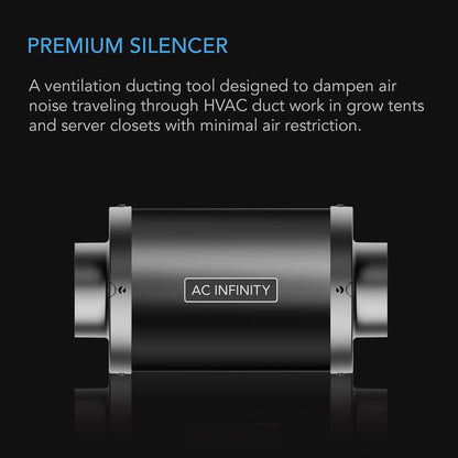 AC Infinity Inline Duct Fan Silencer, 4" Noise Reduction Muffler Blower Silencer for Indoor